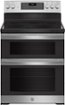 GE - 30 in. Wide 5 Elements 6.6 Cu. Ft. Freestanding Double Oven Electric Convection Range with Steam Cleaning and Air Fry - Stainless Steel