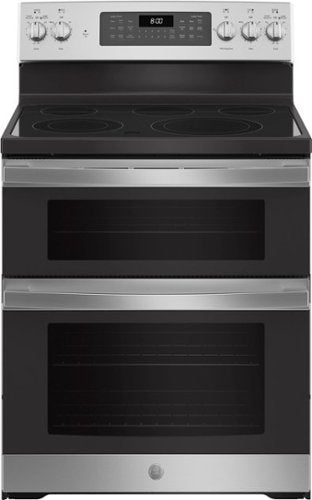 GE - 30 in. Wide 5 Elements 6.6 Cu. Ft. Freestanding Double Oven Electric Convection Range with Steam Cleaning and Air Fry - Stainless Steel