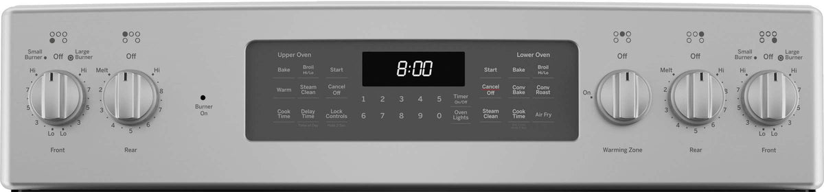 GE - 30 in. Wide 5 Elements 6.6 Cu. Ft. Freestanding Double Oven Electric Convection Range with Steam Cleaning and Air Fry - Stainless Steel