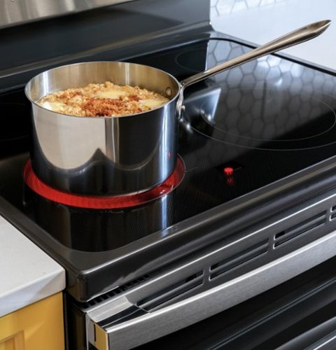 GE - 30 in. Wide 5 Elements 6.6 Cu. Ft. Freestanding Double Oven Electric Convection Range with Steam Cleaning and Air Fry - Stainless Steel