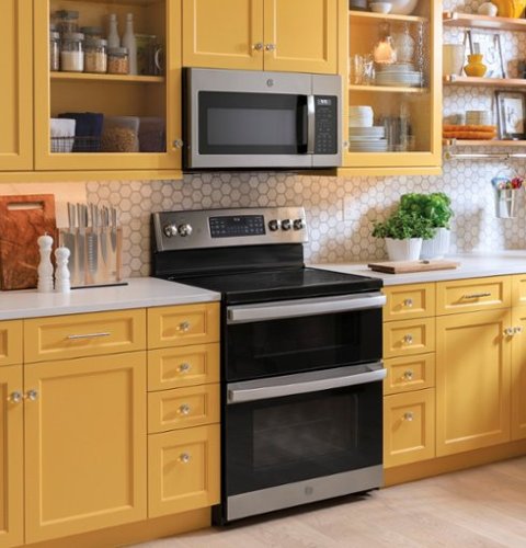 GE - 30 in. Wide 5 Elements 6.6 Cu. Ft. Freestanding Double Oven Electric Convection Range with Steam Cleaning and Air Fry - Stainless Steel