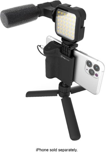 Digipower - Follow ME Vlogging Kit for Phones and Cameras – Includes Microphone, LED light, Bluetooth remote, phone grip and tripod - Black