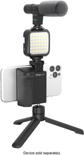 Digipower - Follow ME Vlogging Kit for Phones and Cameras – Includes Microphone, LED light, Bluetooth remote, phone grip and tripod - Black