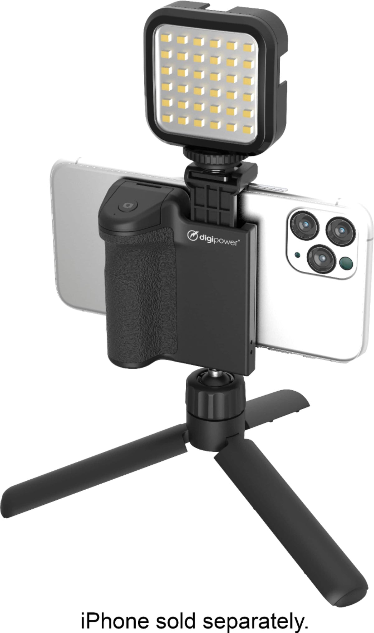 Digipower - Follow ME Vlogging Kit for Phones and Cameras – Includes Microphone, LED light, Bluetooth remote, phone grip and tripod - Black