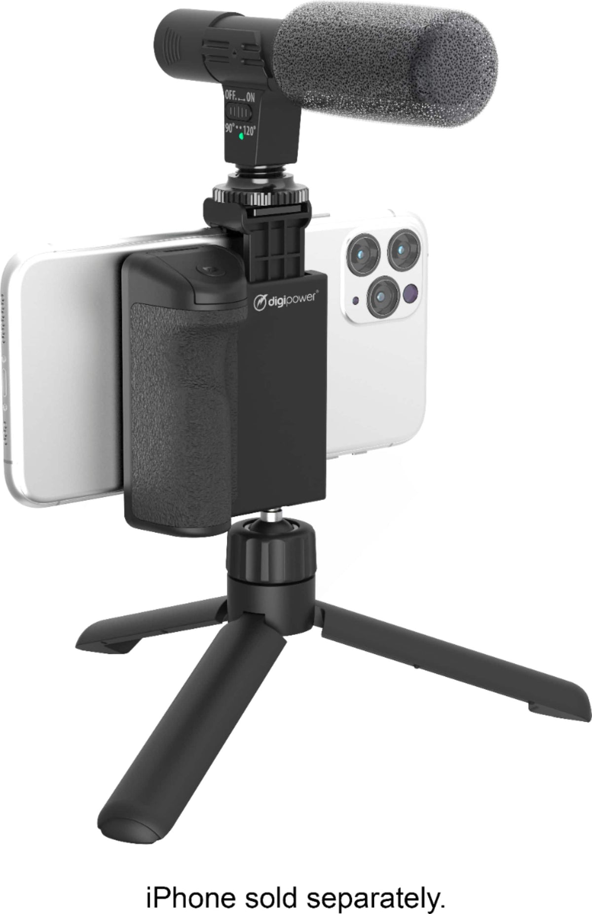 Digipower - Follow ME Vlogging Kit for Phones and Cameras – Includes Microphone, LED light, Bluetooth remote, phone grip and tripod - Black