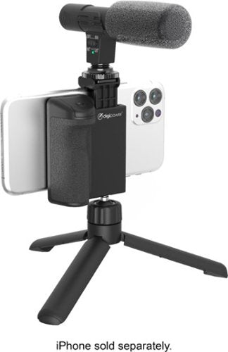 Digipower - Follow ME Vlogging Kit for Phones and Cameras – Includes Microphone, LED light, Bluetooth remote, phone grip and tripod - Black