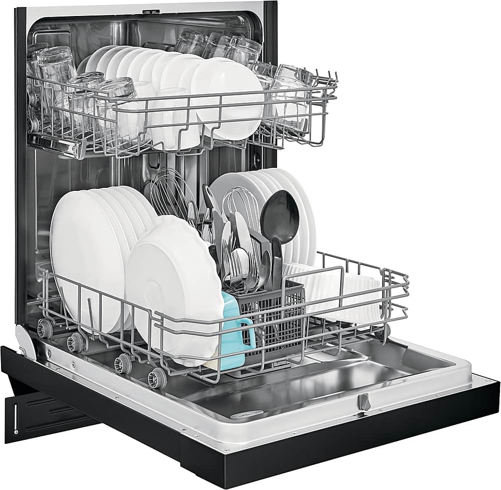 Frigidaire - 24" Compact Front Control Built-In Stainless Steel Tub Dishwasher with Sanitize Cycle, 52 dBA - Black