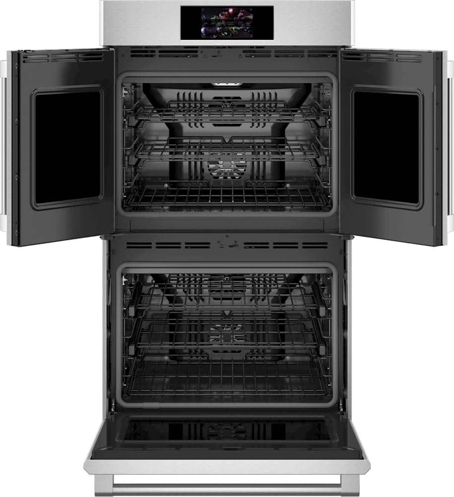 Monogram - French Door Statement Collection 30" Built-In Double Electric Convection Wall Oven with Voice Control and LCD Controls - Stainless Steel