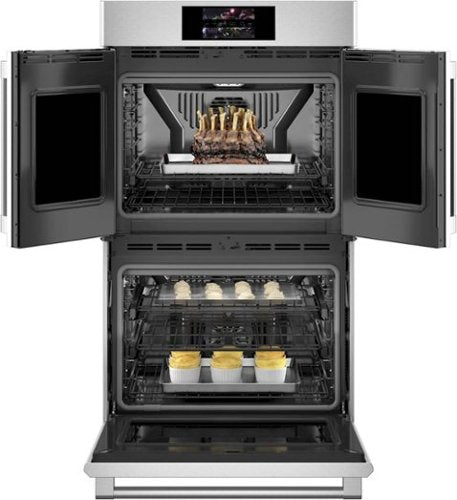 Monogram - French Door Statement Collection 30" Built-In Double Electric Convection Wall Oven with Voice Control and LCD Controls - Stainless Steel
