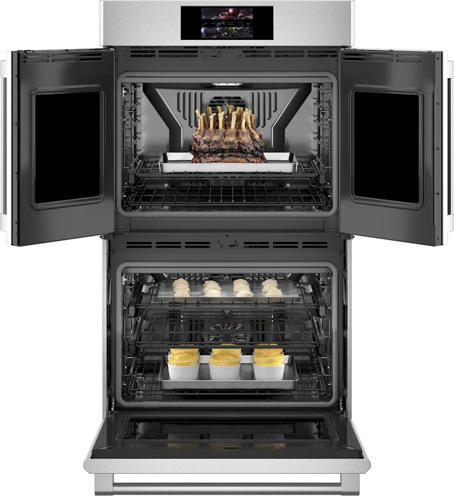 Monogram - French Door Statement Collection 30" Built-In Double Electric Convection Wall Oven with Voice Control and LCD Controls - Stainless Steel