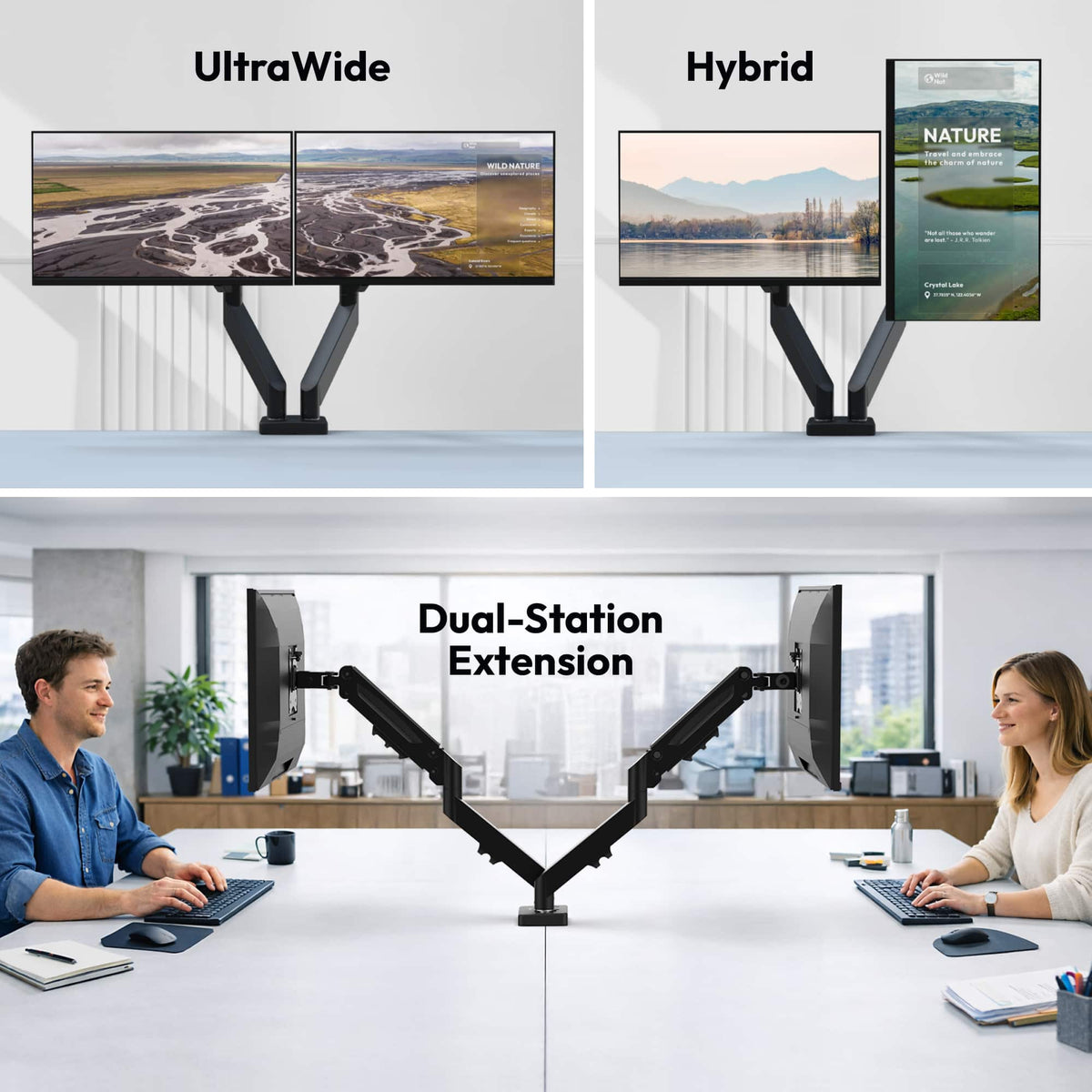 j5create - Ergonomic Dual Monitor Desk Mount for Most 17”-32” Monitors - Black