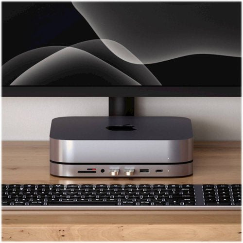 Satechi - Type-C Aluminum Stand and Hub for Mac Mini & Mac Studio - USB-C Data Port, Micro/SD Card Reader, 3 USB 3.0 & Audio Jack - Space Gray