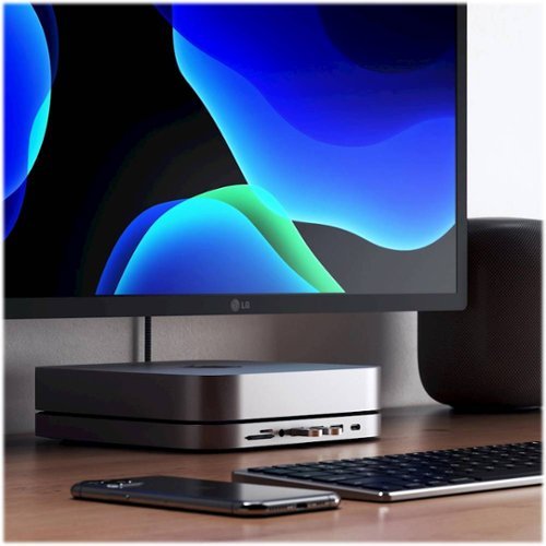 Satechi - Type-C Aluminum Stand and Hub for Mac Mini & Mac Studio - USB-C Data Port, Micro/SD Card Reader, 3 USB 3.0 & Audio Jack - Space Gray