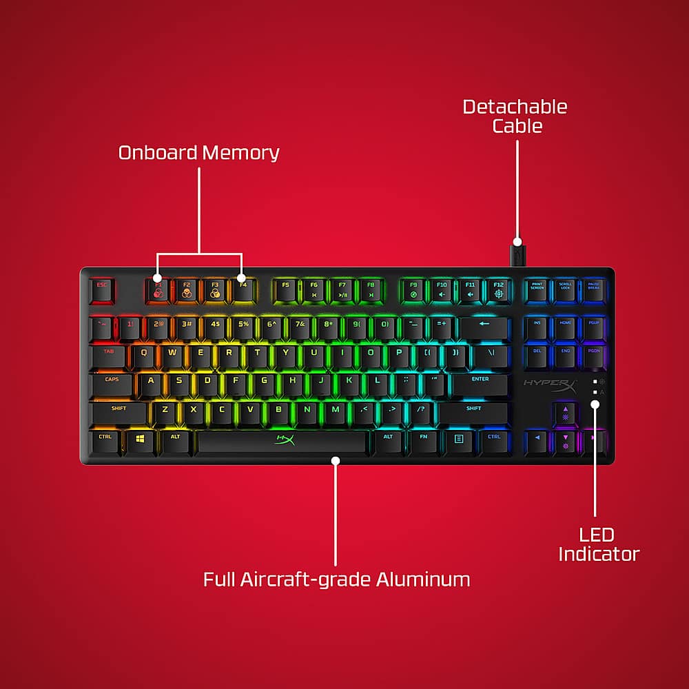 HyperX - Alloy Origins Core TKL Wired Mechanical Tactile Aqua Switch Gaming Keyboard with RGB Back Lighting - Black