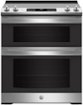 GE - 30" Wide 5 Elements 6.6 Cu. Ft. Slide-In Double Oven Electric True Convection Range w/ Self-Steam Cleaning and Air Fry - Stainless Steel