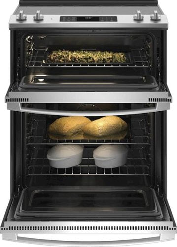GE - 30" Wide 5 Elements 6.6 Cu. Ft. Slide-In Double Oven Electric True Convection Range w/ Self-Steam Cleaning and Air Fry - Stainless Steel