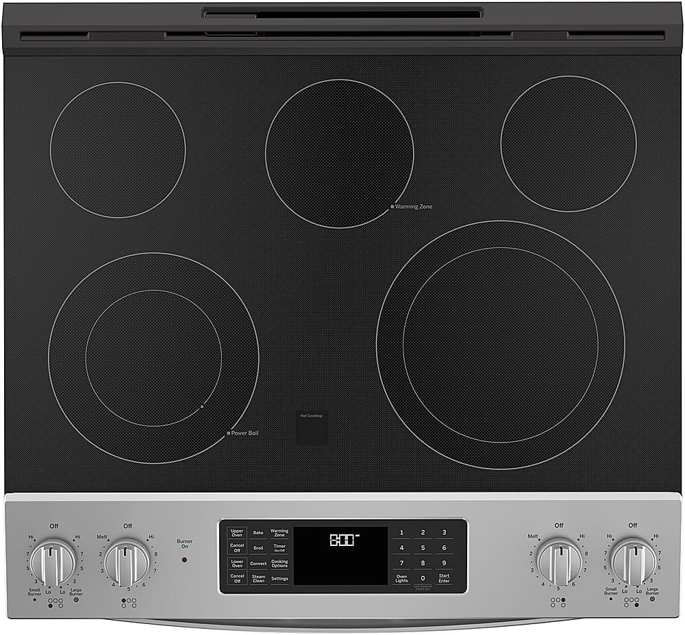GE - 30" Wide 5 Elements 6.6 Cu. Ft. Slide-In Double Oven Electric True Convection Range w/ Self-Steam Cleaning and Air Fry - Stainless Steel