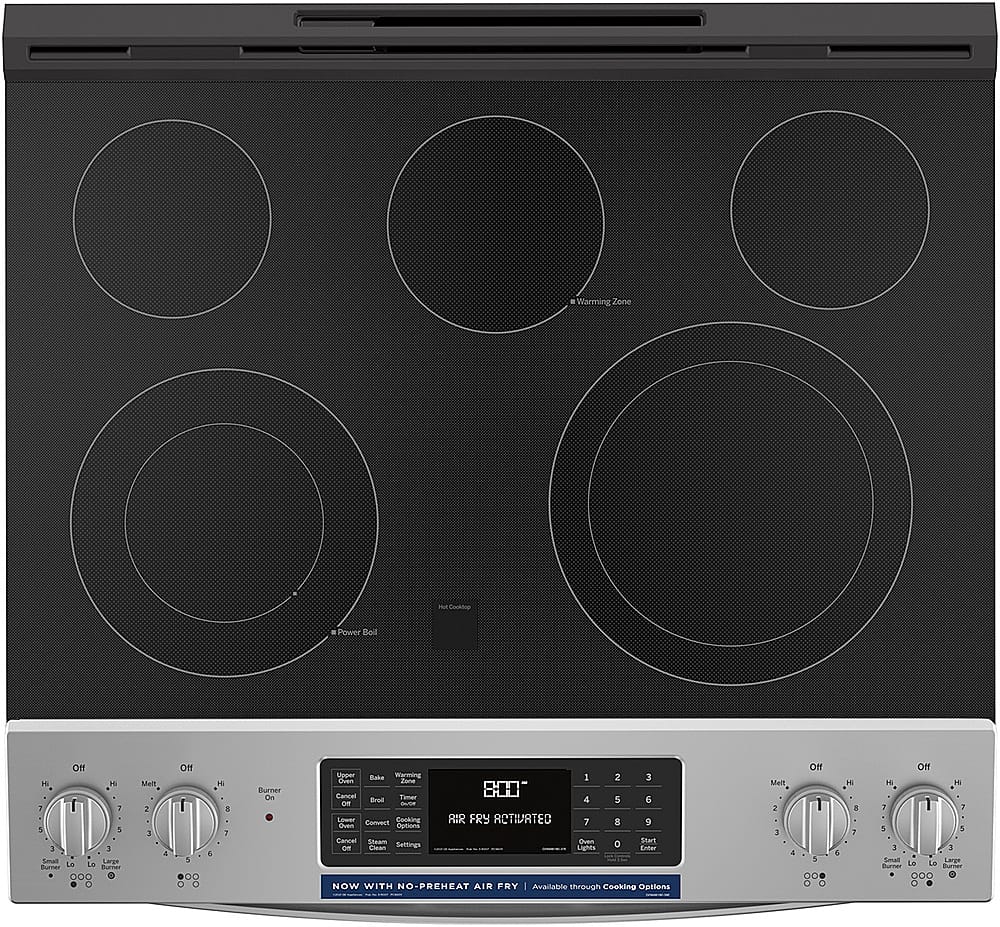 GE - 30" Wide 5 Elements 6.6 Cu. Ft. Slide-In Double Oven Electric True Convection Range w/ Self-Steam Cleaning and Air Fry - Stainless Steel