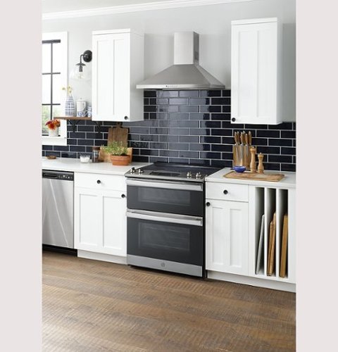 GE - 30" Wide 5 Elements 6.6 Cu. Ft. Slide-In Double Oven Electric True Convection Range w/ Self-Steam Cleaning and Air Fry - Stainless Steel
