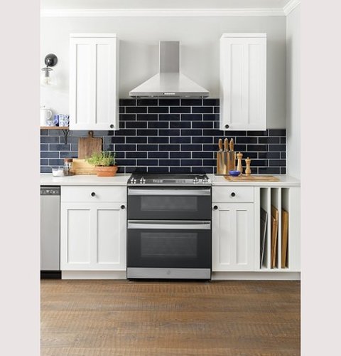 GE - 30" Wide 5 Elements 6.6 Cu. Ft. Slide-In Double Oven Electric True Convection Range w/ Self-Steam Cleaning and Air Fry - Stainless Steel