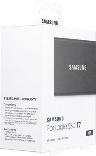 Samsung - Geek Squad Certified Refurbished T7 1TB External USB 3.2 Gen 2 Portable SSD with Hardware Encryption - Titan Gray