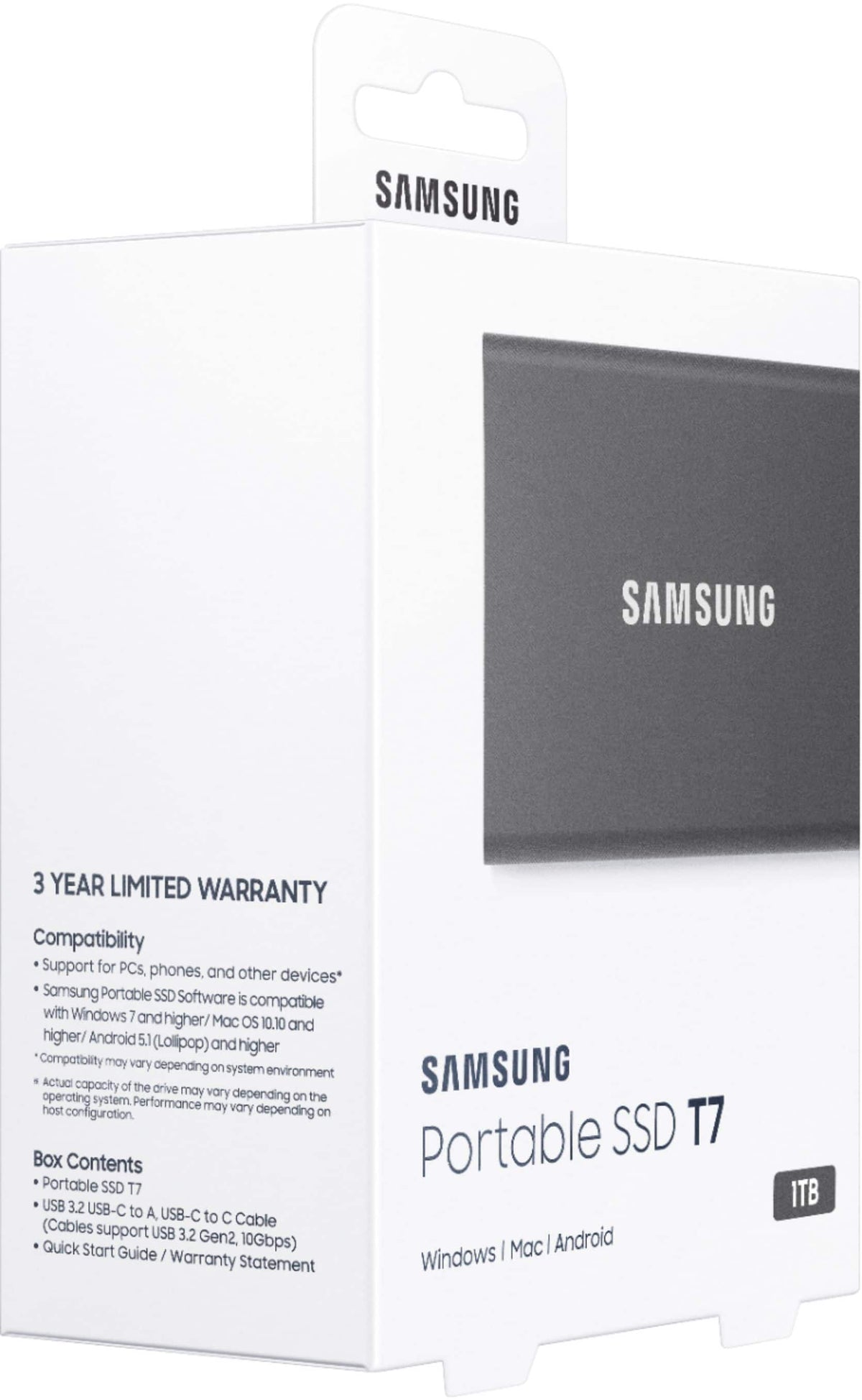 Samsung - Geek Squad Certified Refurbished T7 1TB External USB 3.2 Gen 2 Portable SSD with Hardware Encryption - Titan Gray