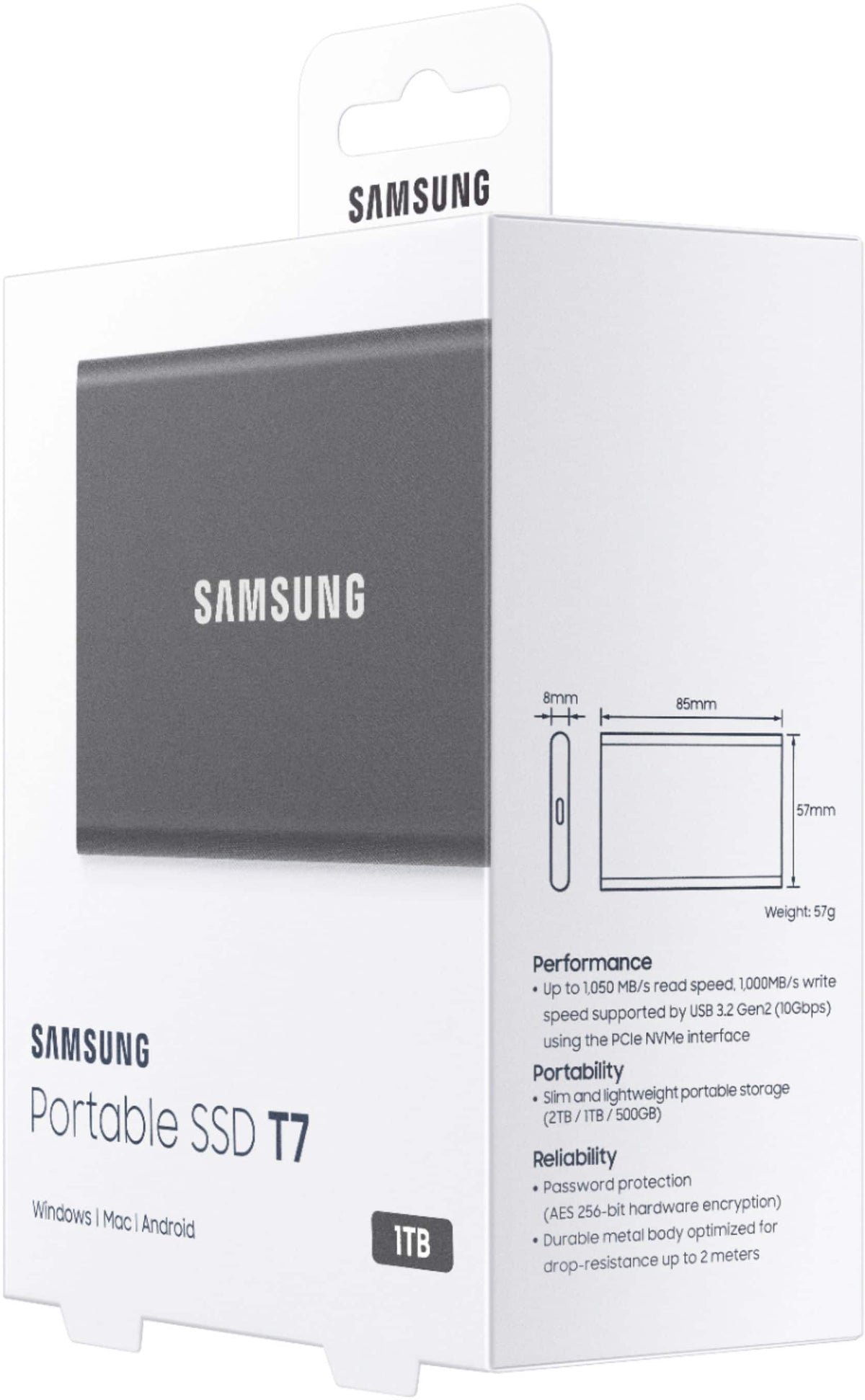Samsung - Geek Squad Certified Refurbished T7 1TB External USB 3.2 Gen 2 Portable SSD with Hardware Encryption - Titan Gray