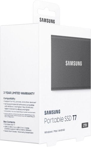 Samsung - Geek Squad Certified Refurbished T7 2TB External USB 3.2 Gen 2 Portable SSD with Hardware Encryption - Titan Gray