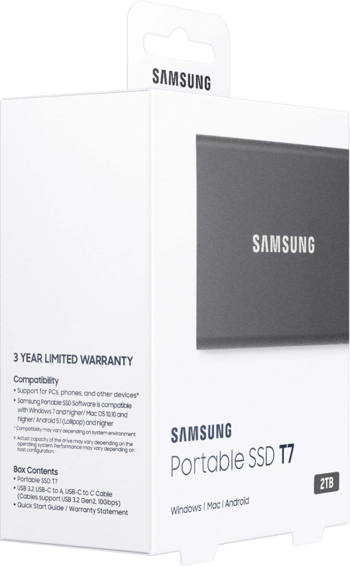 Samsung - Geek Squad Certified Refurbished T7 2TB External USB 3.2 Gen 2 Portable SSD with Hardware Encryption - Titan Gray