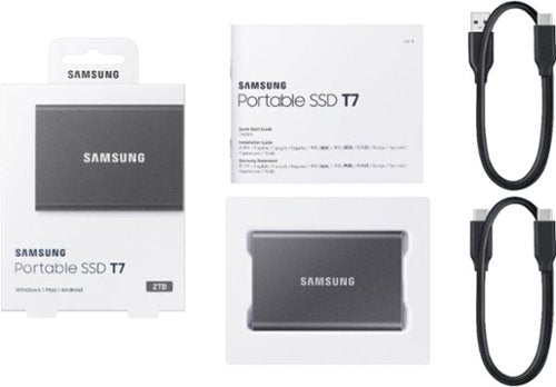 Samsung - Geek Squad Certified Refurbished T7 2TB External USB 3.2 Gen 2 Portable SSD with Hardware Encryption - Titan Gray