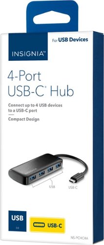 Insignia™ - 4-Port USB Hub with USB-C Connection - Black