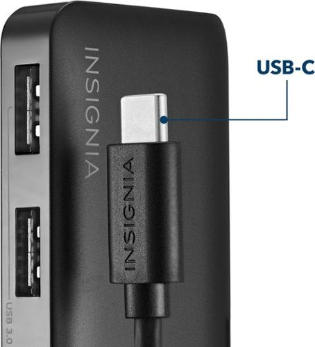 Insignia™ - 4-Port USB Hub with USB-C Connection - Black