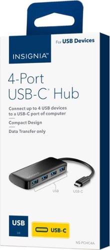 Insignia™ - 4-Port USB Hub with USB-C Connection - Black