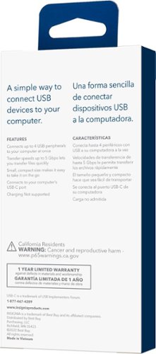 Insignia™ - 4-Port USB Hub with USB-C Connection - Black