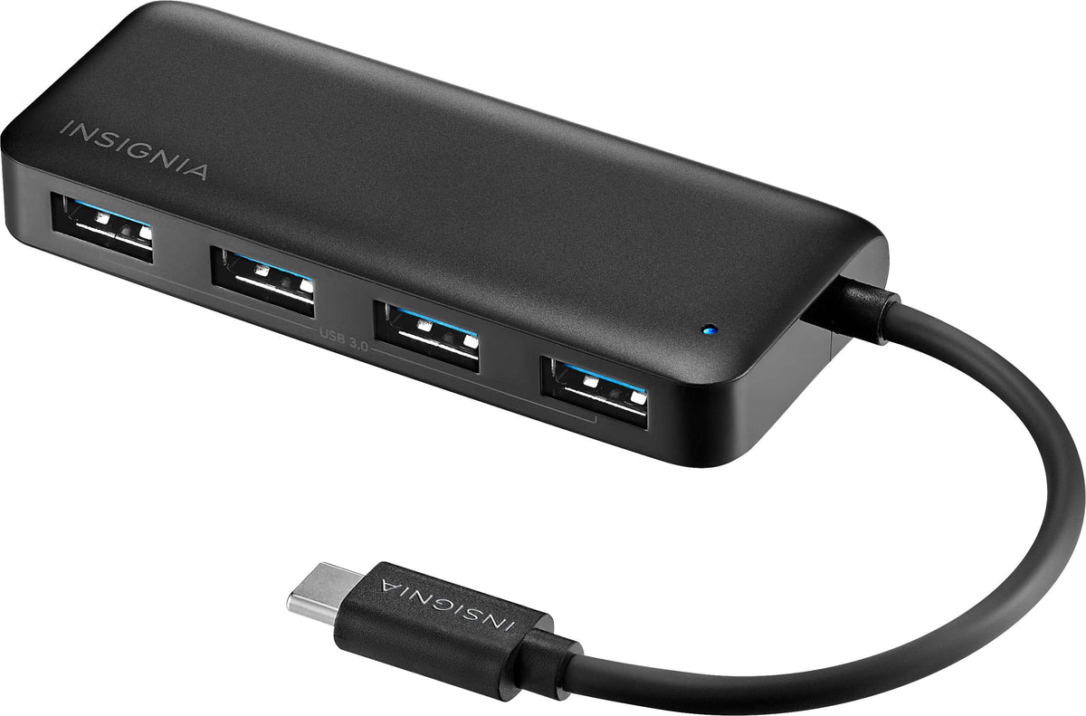 Insignia™ - 4-Port USB Hub with USB-C Connection - Black