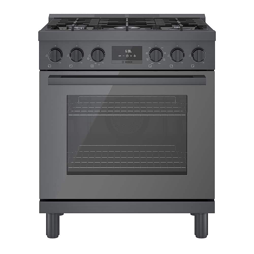 Bosch - 800 Series 30 in. Wide 3.9 cu. ft. Freestanding Dual Fuel Convection Range with 5 Dual Flame Ring Burners - Black Stainless Steel