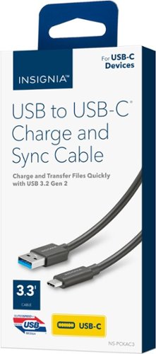 Insignia™ - 3.3’ USB to USB-C 3.2 Gen 2 Superspeed+ 10Gbps Cable - Black