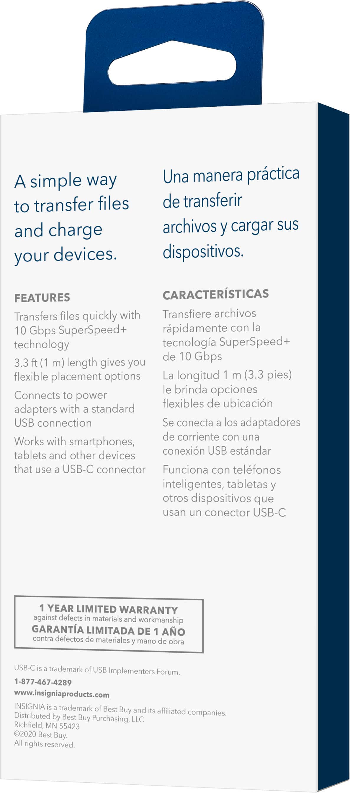 Insignia™ - 3.3’ USB to USB-C 3.2 Gen 2 Superspeed+ 10Gbps Cable - Black