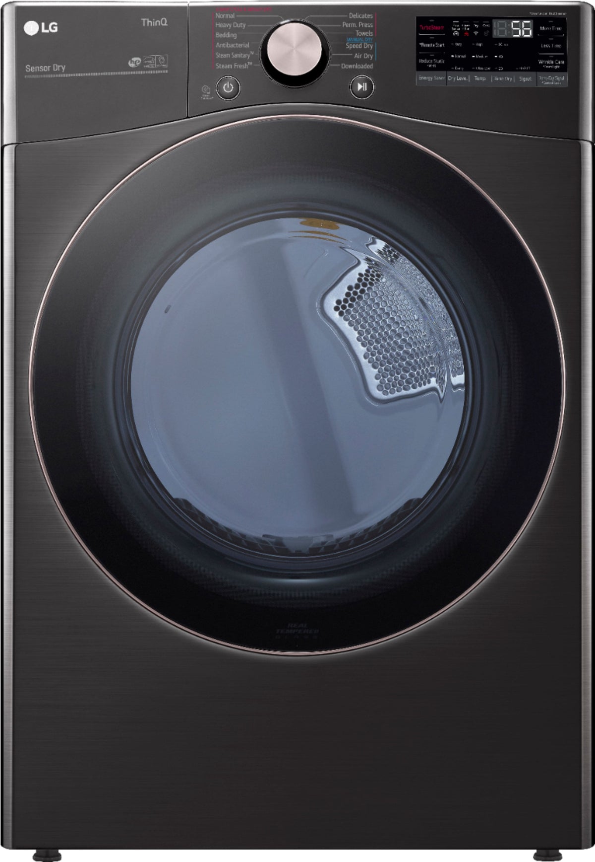 LG - 7.4 Cu. Ft. Stackable Smart Gas Dryer with Steam and Built-In Intelligence - Black Steel
