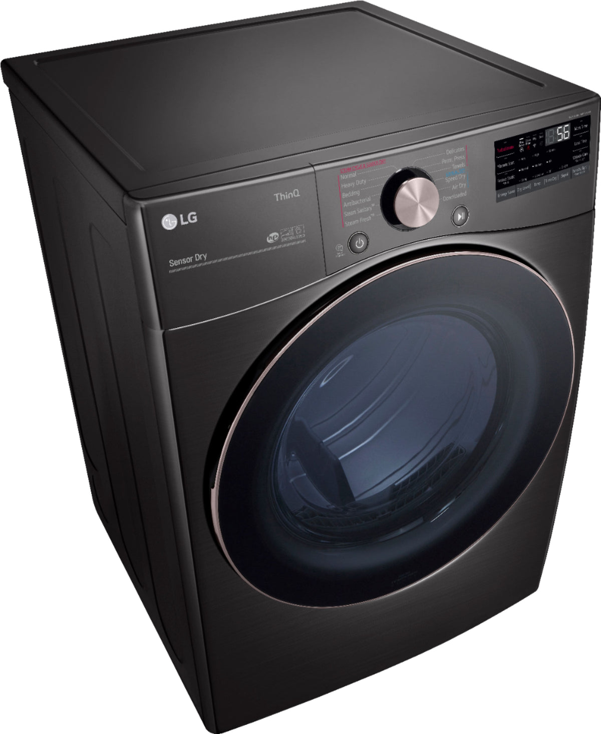 LG - 7.4 Cu. Ft. Stackable Smart Gas Dryer with Steam and Built-In Intelligence - Black Steel