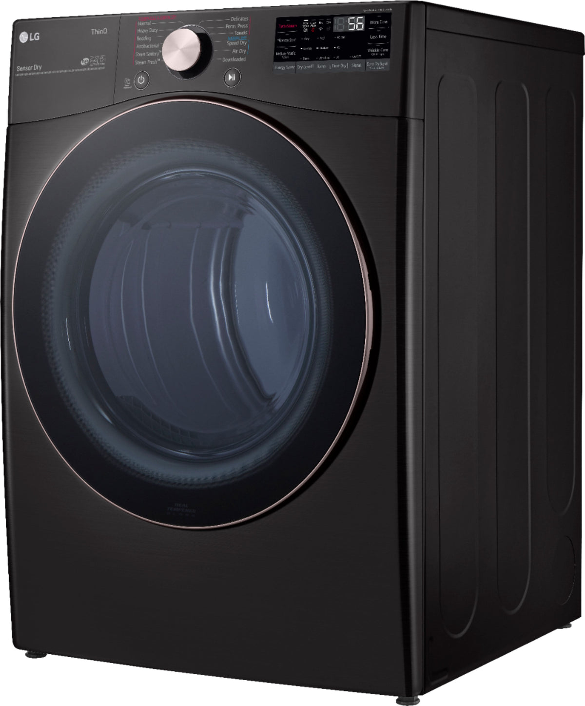 LG - 7.4 Cu. Ft. Stackable Smart Gas Dryer with Steam and Built-In Intelligence - Black Steel