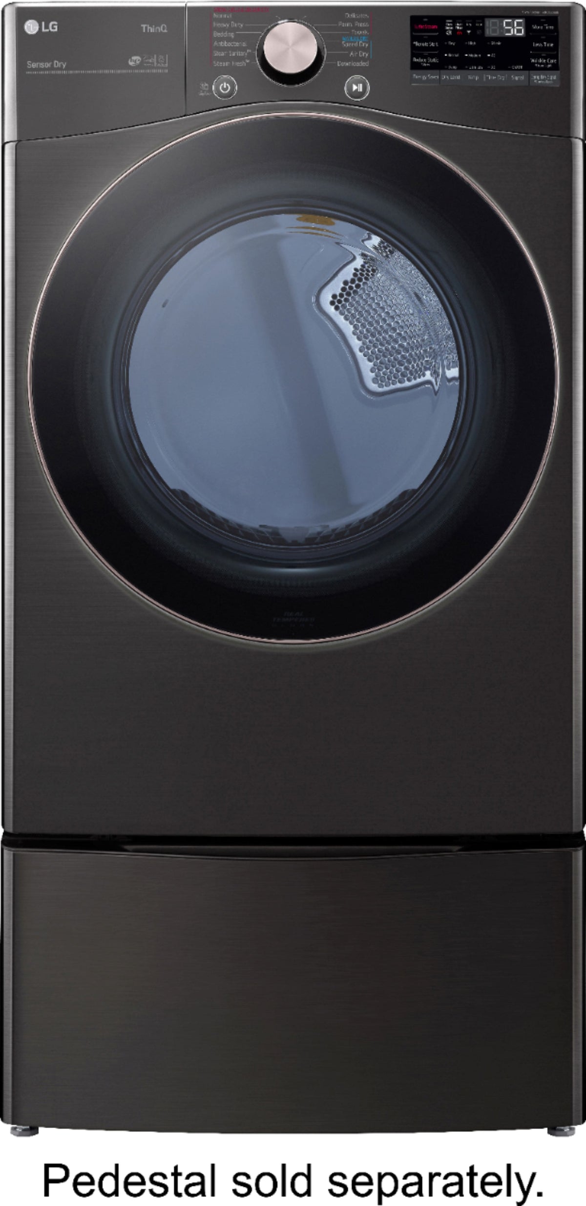 LG - 7.4 Cu. Ft. Stackable Smart Gas Dryer with Steam and Built-In Intelligence - Black Steel