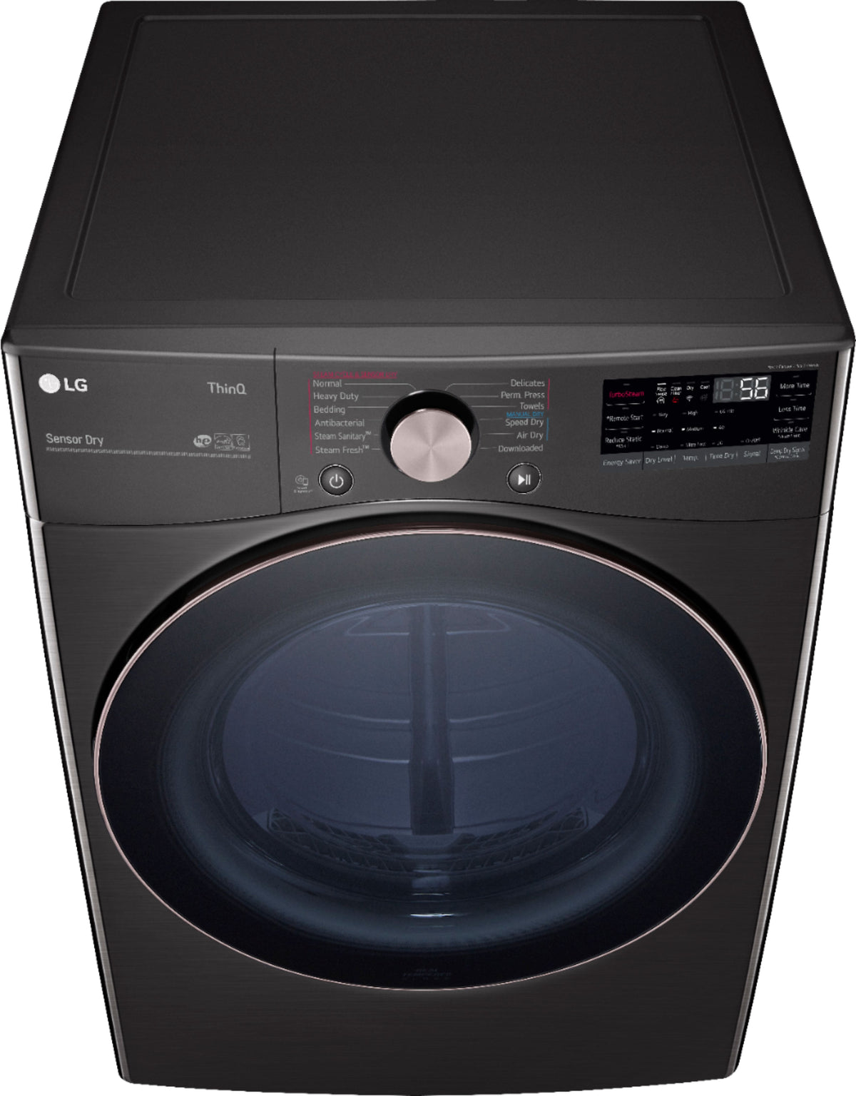 LG - 7.4 Cu. Ft. Stackable Smart Gas Dryer with Steam and Built-In Intelligence - Black Steel