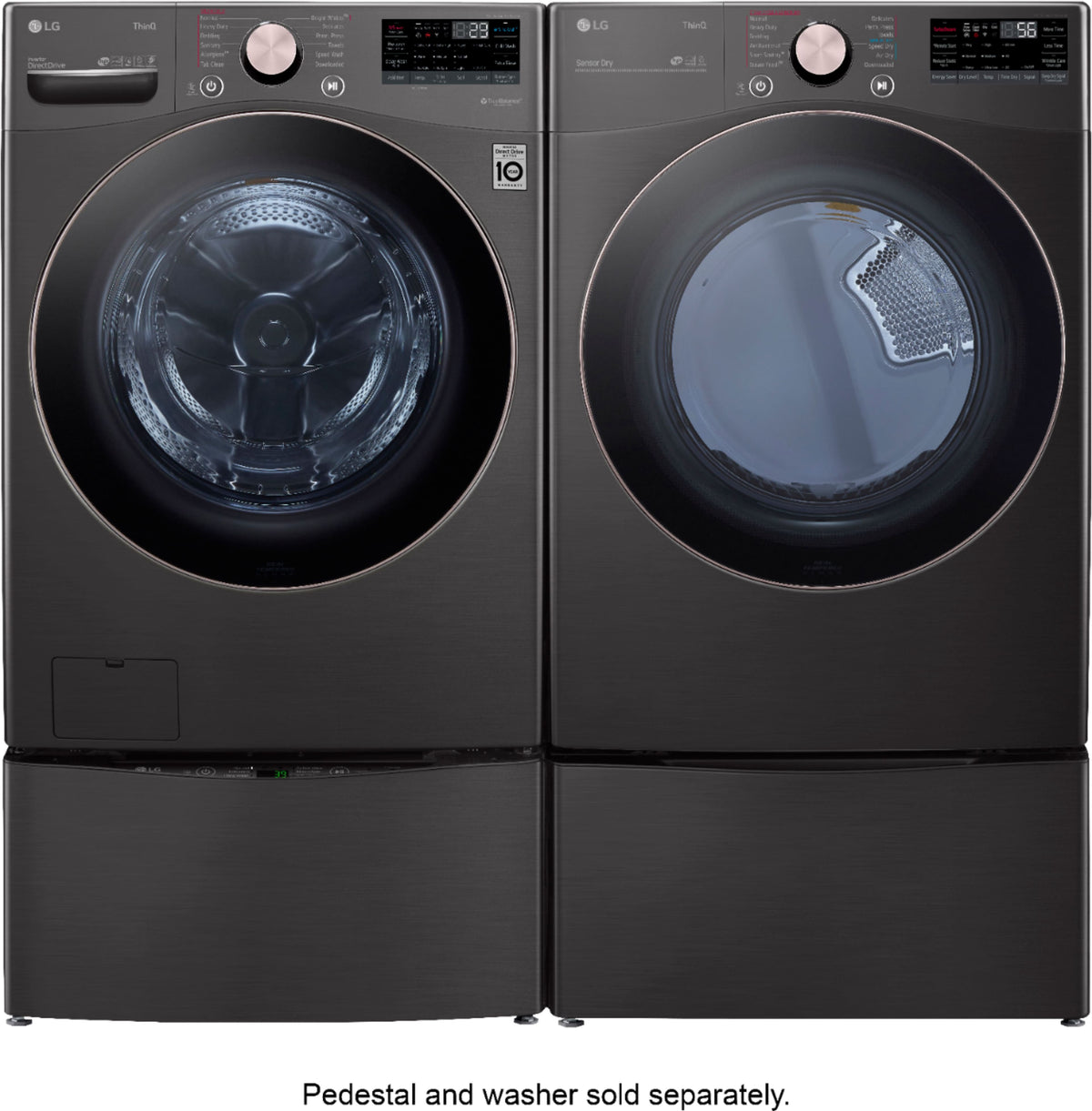 LG - 7.4 Cu. Ft. Stackable Smart Gas Dryer with Steam and Built-In Intelligence - Black Steel