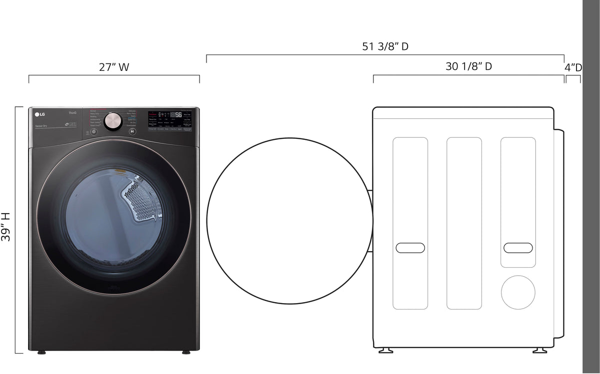 LG - 7.4 Cu. Ft. Stackable Smart Gas Dryer with Steam and Built-In Intelligence - Black Steel