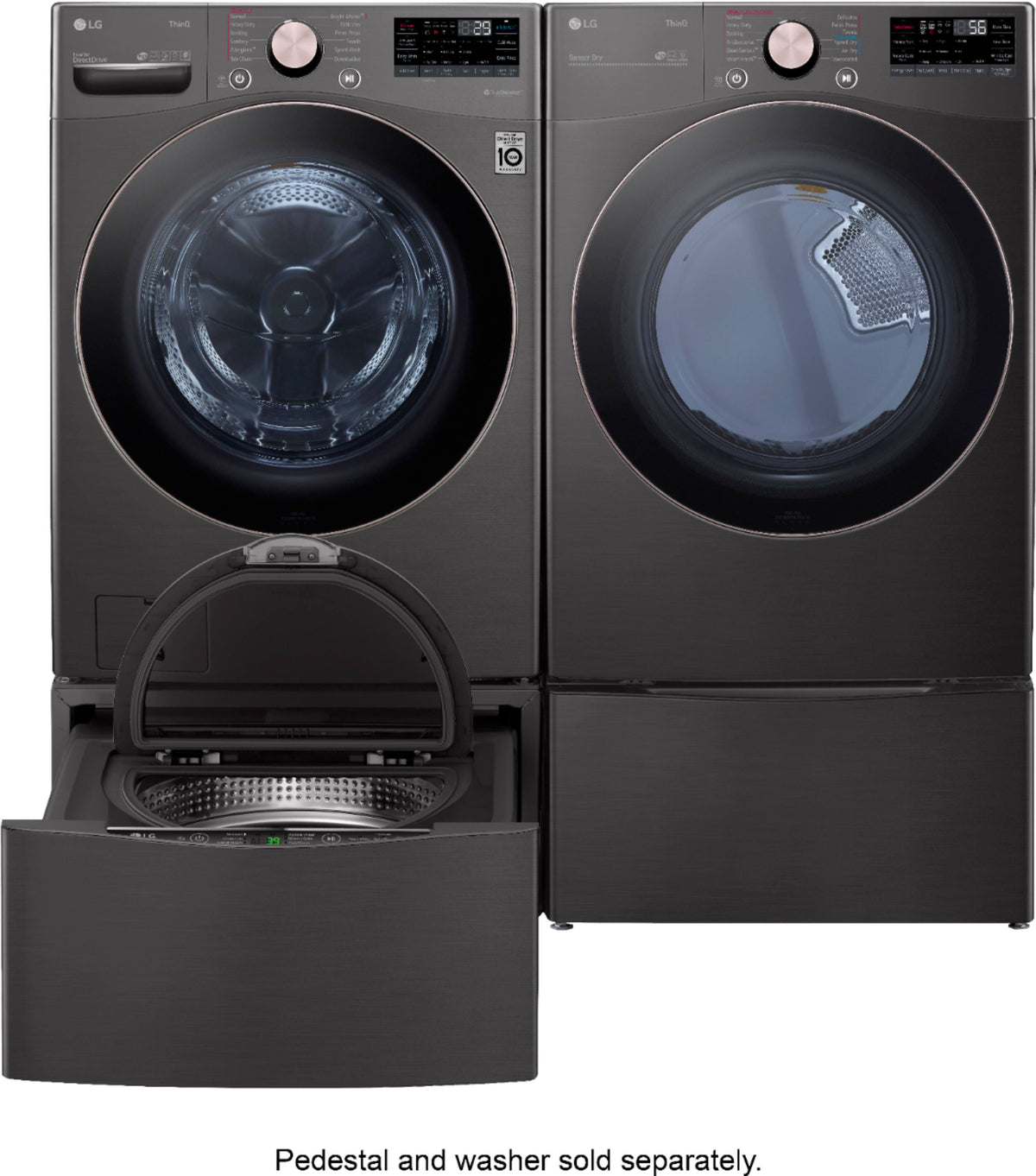 LG - 7.4 Cu. Ft. Stackable Smart Gas Dryer with Steam and Built-In Intelligence - Black Steel
