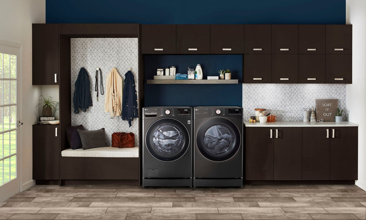 LG - 7.4 Cu. Ft. Stackable Smart Gas Dryer with Steam and Built-In Intelligence - Black Steel