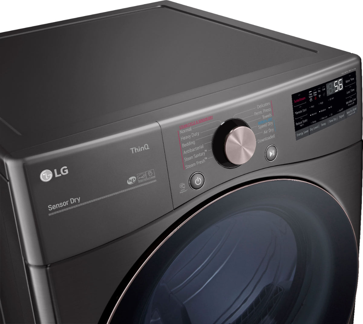 LG - 7.4 Cu. Ft. Stackable Smart Gas Dryer with Steam and Built-In Intelligence - Black Steel