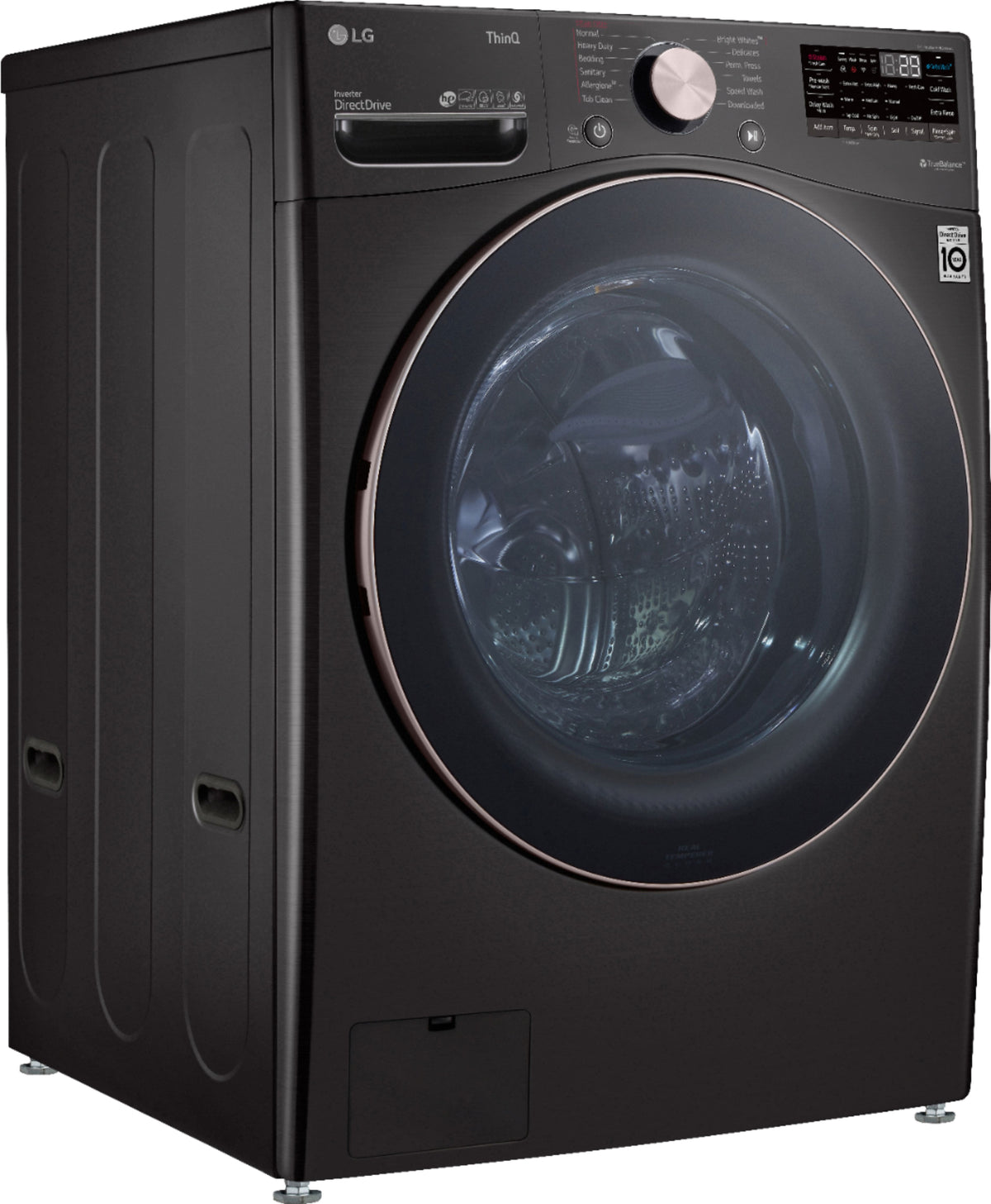 LG - 4.5 Cu. Ft. High-Efficiency Stackable Smart Front Load Washer with Steam and Built-In Intelligence - Black Steel