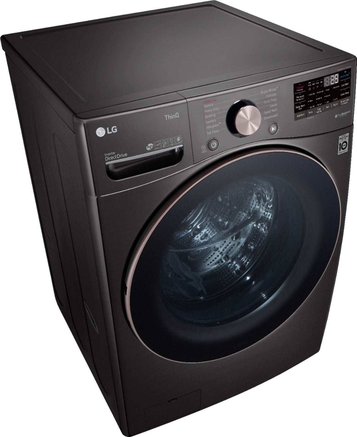 LG - 4.5 Cu. Ft. High-Efficiency Stackable Smart Front Load Washer with Steam and Built-In Intelligence - Black Steel
